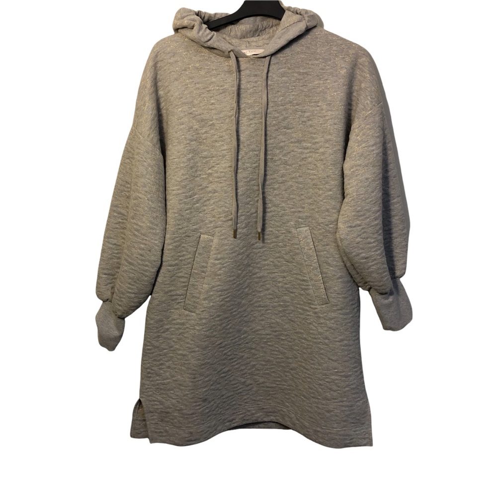 Long Hoodie Sweatshirt with Metallic Gold Threads